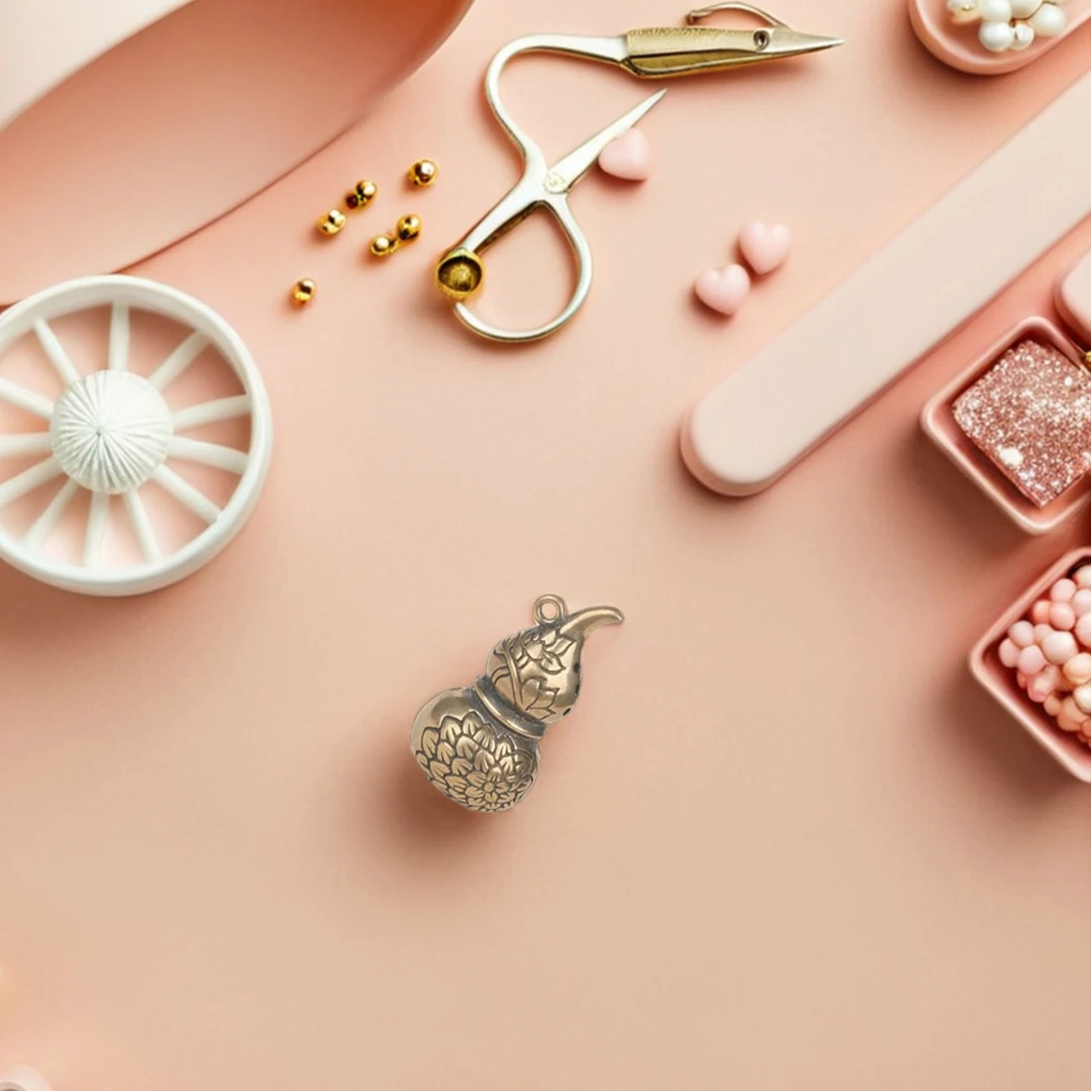 

2Pcs Brass Gourd Pendant Hollow Lotus Flower Vintage Chinese Style Feng Shui Lucky Hanging Charm Keychain Bag Purse Ornament