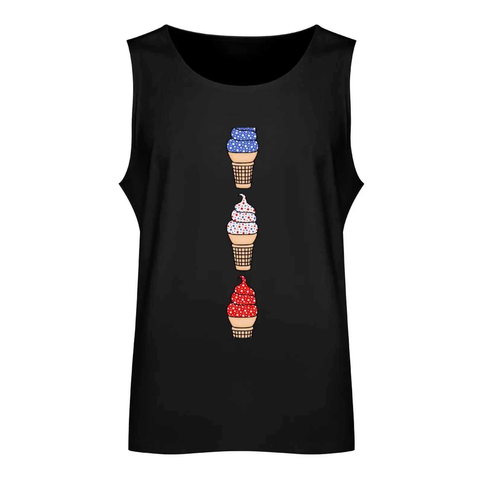 Red, White, and Blue Ice Cream Cones, with Star Sprinkles Tank Top Men's fitness t-shirt gym t-shirts Men's sleeveless t-shirt