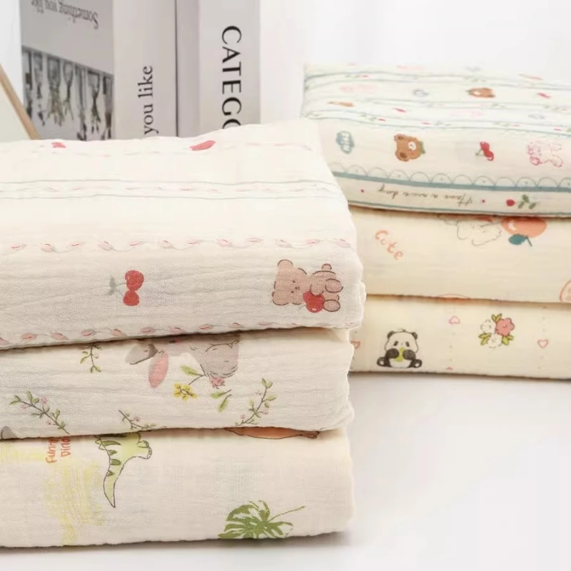 

200cm Width Pure Cotton Double-layer Crepe Fabric for Sewing Pajamas Baby Bedding Blankets Handmade DIY Clothing Fabrics