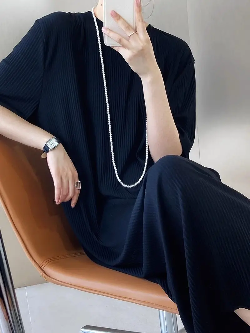 Extra Large Size Women's Dress Korean Style A-Line Skirt Short Sleeve Long Dress Summer Clothes for plus Size Women