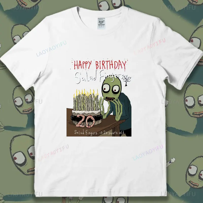 Happy Birthday Salad Fingers Is 20 Years Old Man Graphic T Shirts Summer High Quality Cotton Woman Shirt Game Player Tops Tees