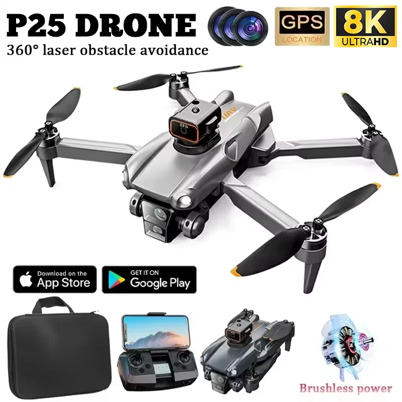 New P25 Drone with Camera 8K FPV Foldable Drone for Beginners with Altitude Hold One Key Take Off/Land Trajectory Flight 3D Flip