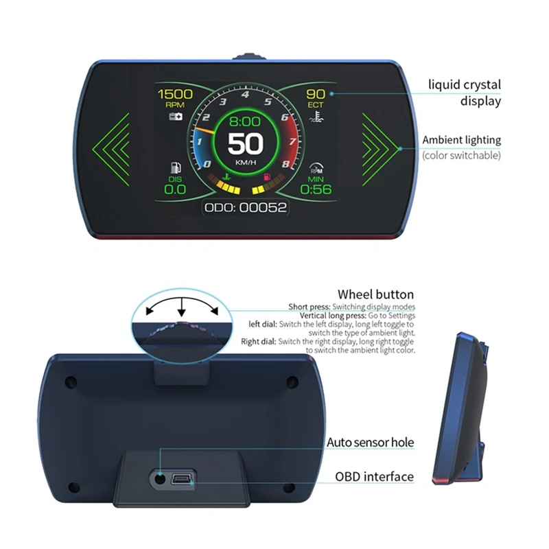 Super Sale P12S Dual System OBD2 Car HUD Display Smart Digital Meter for Speed & Fuel Monitoring