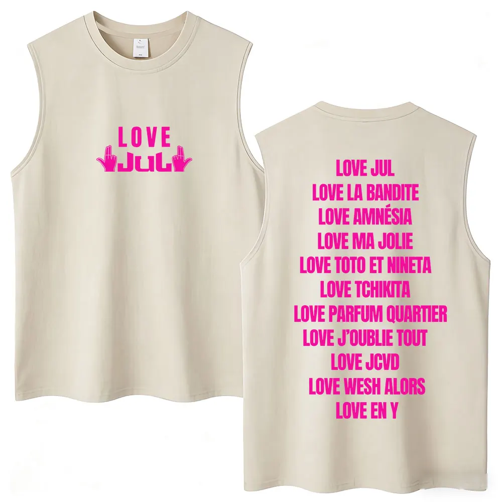 French Rapper Love Jul Graphic Vintage Wash Tank Tops Men's Hip Hop High Quality Vests Cotton Casual Oversized Sleeveless Tshirt