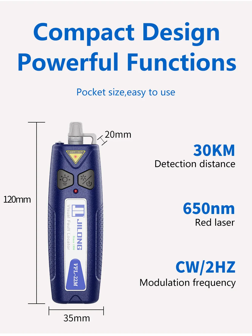 JILONG FTTH VFL Optical Fiber 3A Laser Mini Visual Fault Locator 650nm With LED Light 10mW 20mW 30mW Up to 30Km