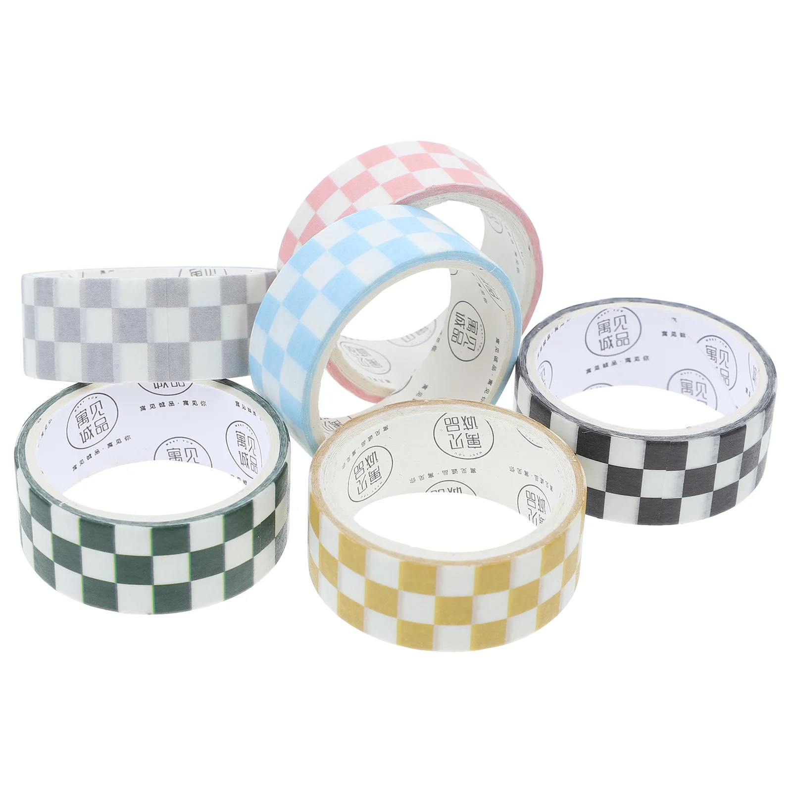 

6 Rolls Decorative Paper Tape Washi Grid Stationery Checkerboard Pattern Adhesive Craft Scrapbook Stickers Handmade Album