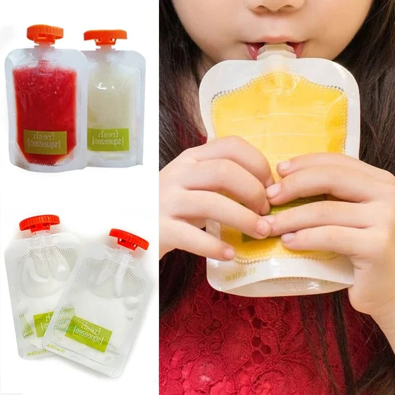 10Pcs Baby Food Storage Bag Kitchen Dispenser Complementary Food Baby Fruit Puree Bags Reusable Squeeze Pouches Squeeze Bags