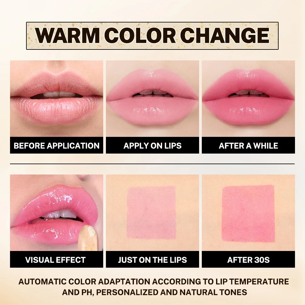 QIBEST Color Changing Lipstick Glitter Lip Blam Transferproof Long Lasting Non-Sticky Moisturizing Glossy Shine Lip Stain Makeup