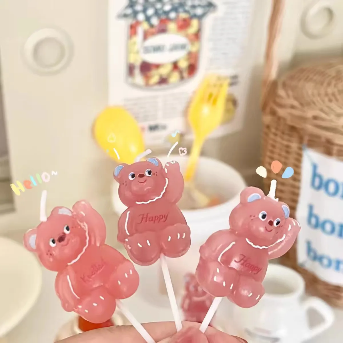 Ins Korean Version Of The Pink Bear Candle Cute English Letters Happy Birthday Dessert Cake Decoration Plug-in Bear Candle