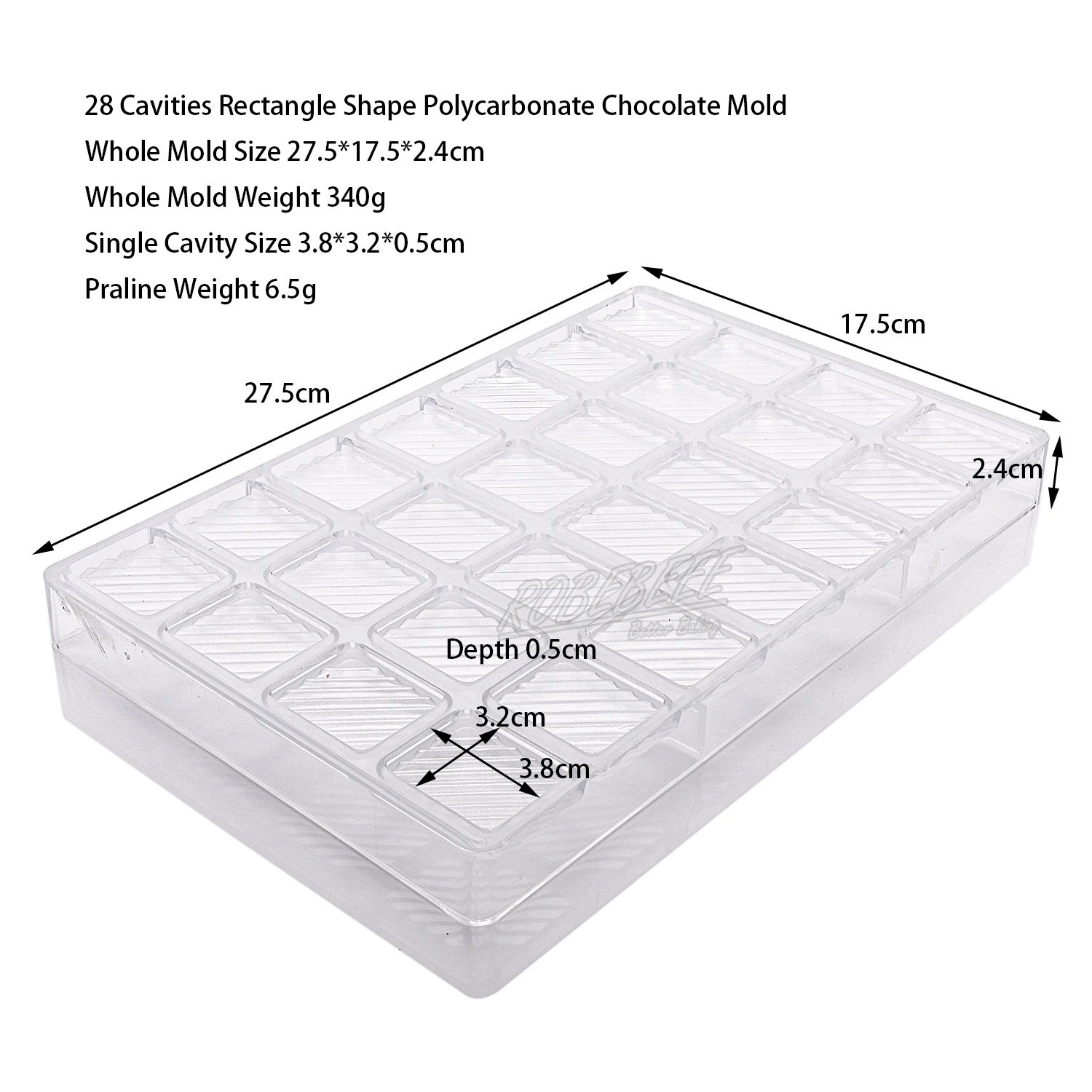 28 Cavities Shallow Rectangle Stripe Cube Shape Polycarbonate Chocolate Mold Thin Crisp Candy Maker Molding DIY Baking Tools