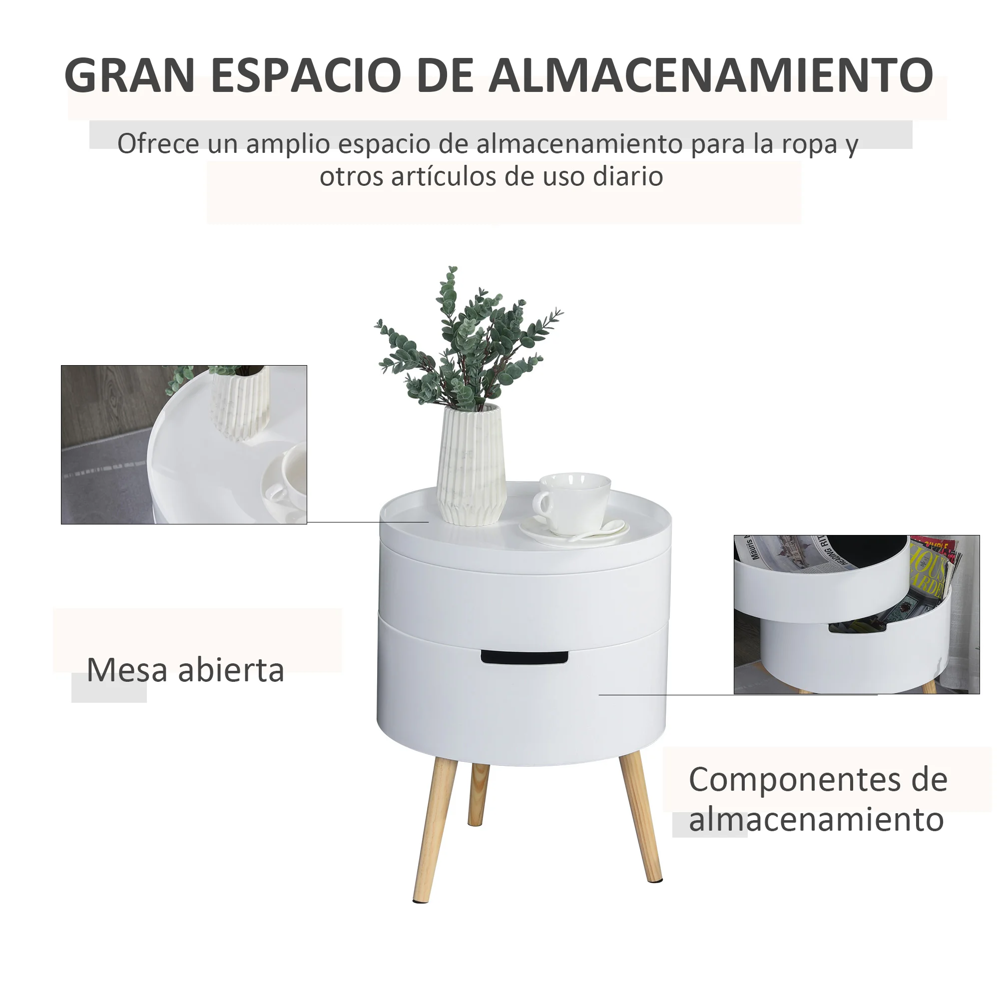 Homcom moderne salontafel met 3 niveaus en 2 opbergdozen, wit