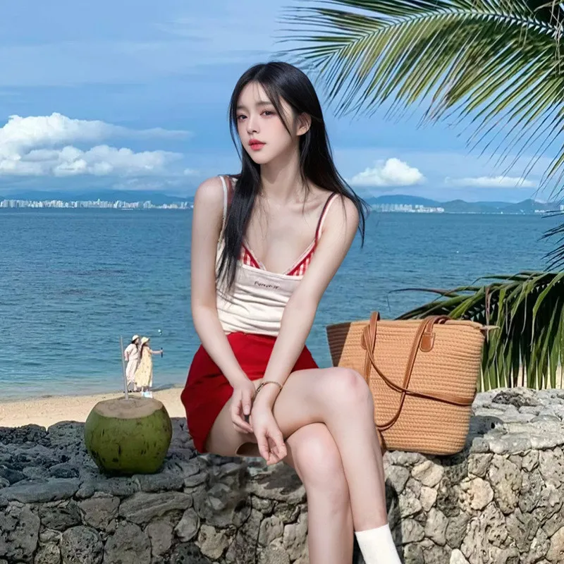 4 قطعة/المجموعة جديد 2025 الصيف شبكة مثير بيكيني المايوه مع قمم تنورة للنساء الحلو ملابس الشاطئ فستان رقيقة ثوب السباحة