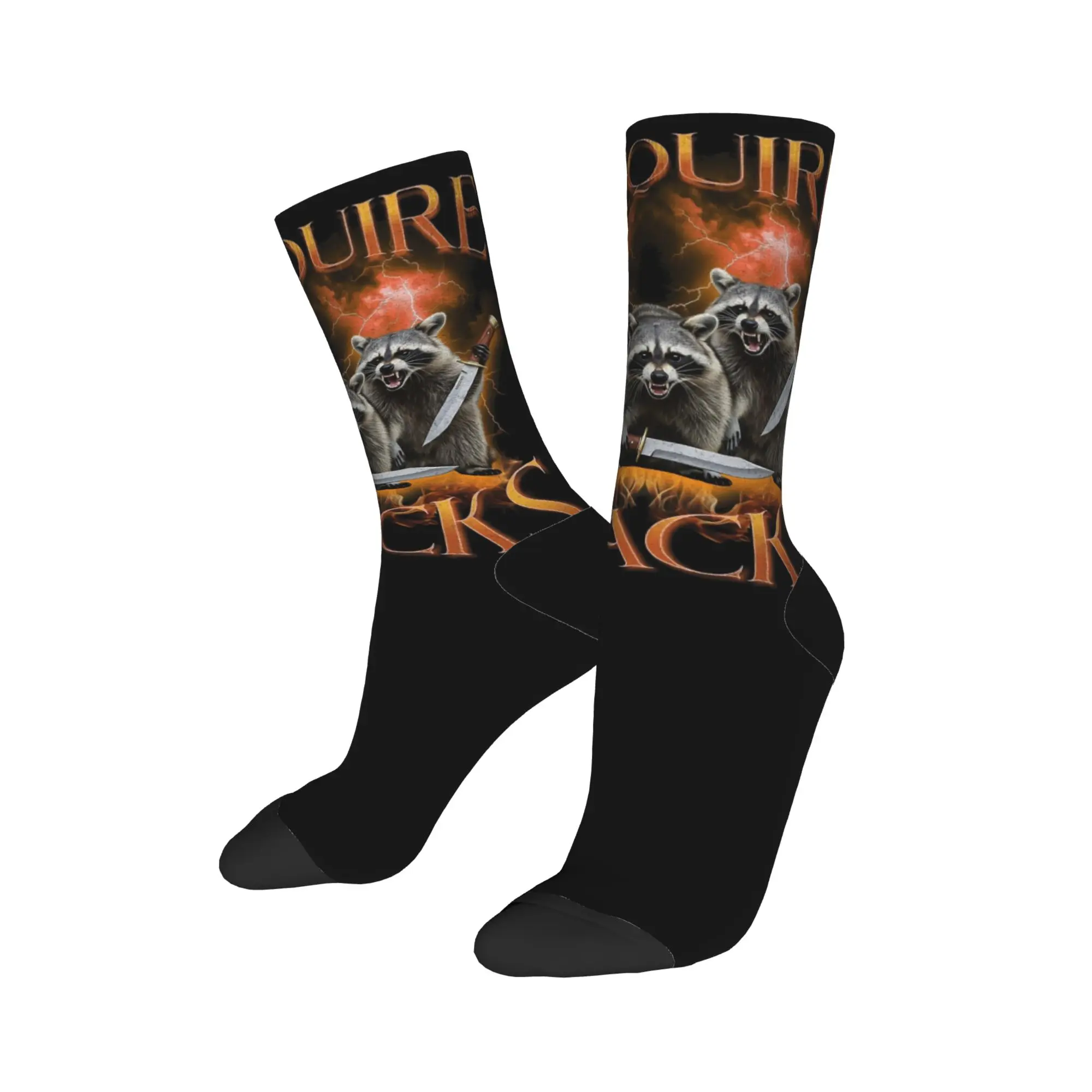 Funny I Require Snacks Feral Raccoon Gang Bootleg Football Socks  Polyester Crew Socks for Women Men Breathable