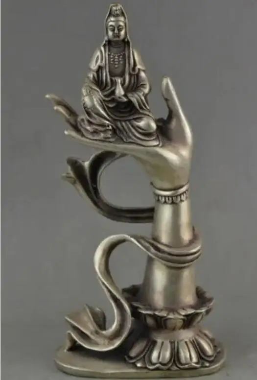 Tibet Buddhist Silver Kwan Yin Buddha Hand Statue