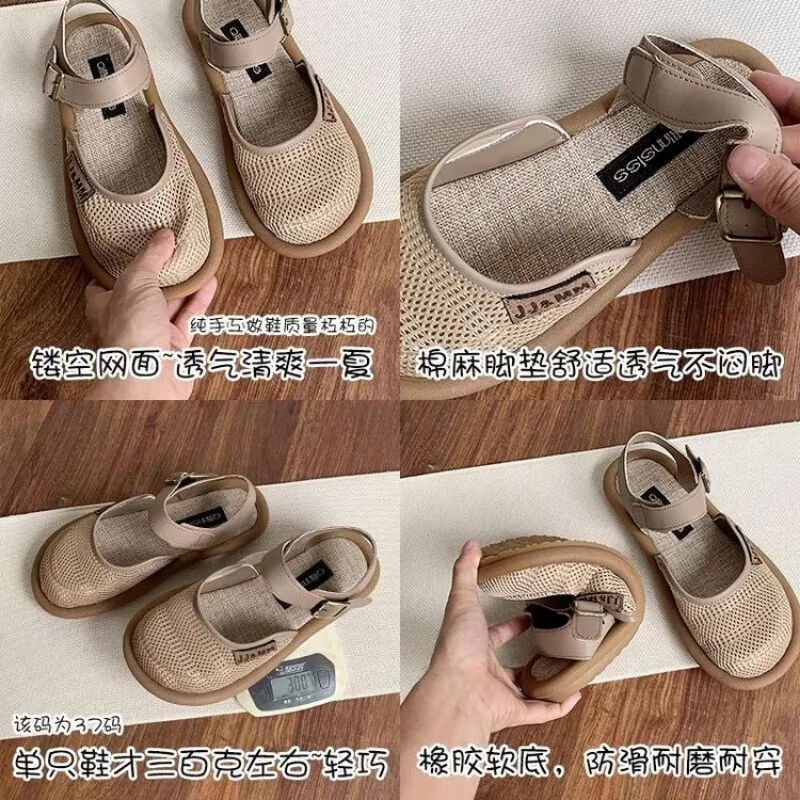 Zapatillas Baotou para mujer, zapatos de verano 2024, sandalias informales transpirables con parte inferior plana, zapatos cómodos para la playa al