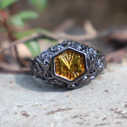 Handicraft Black Two tone Letter M Personalized Engraved Pattern Ring Fashion Creative Ring