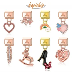 Hapiship-Charme de bracelet en acier inoxydable, lien italien, bijoux à bricoler soi-même, coeur arc-en-ciel et nuage, ajustement de 9mm, nouvelle mode, DJ574, 2024