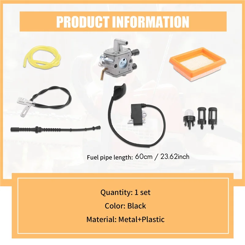 A50U Carburetor For STIHL FS120 FS200 FS250 Ignition Coil Air Filter Fuel Hose Tune Up Kit Trimmer Brushcutter