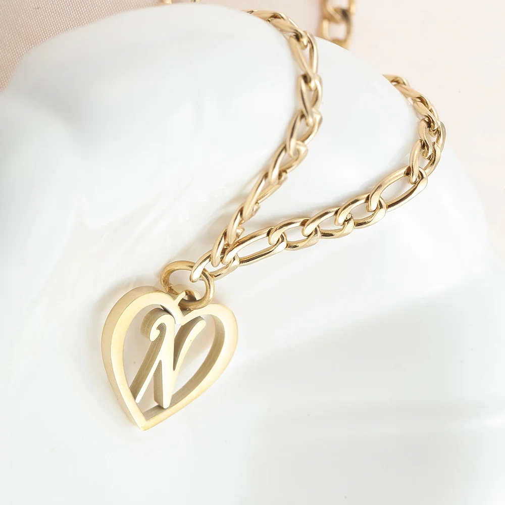 Summer 2024 New A-Z Girl Initial Heart Pendant Golden Silver color Stainless Steel Bracelet Fashion Jewelry Girlfriend Gifts