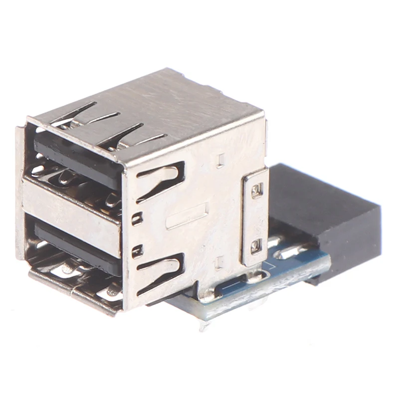 1Pcs 9-pin Motherboard To Dual USB 2.0 Connector Black Motherboard To 2 Ports Usb 2.0 A Female Internal Header Adapter 15g-F(x)