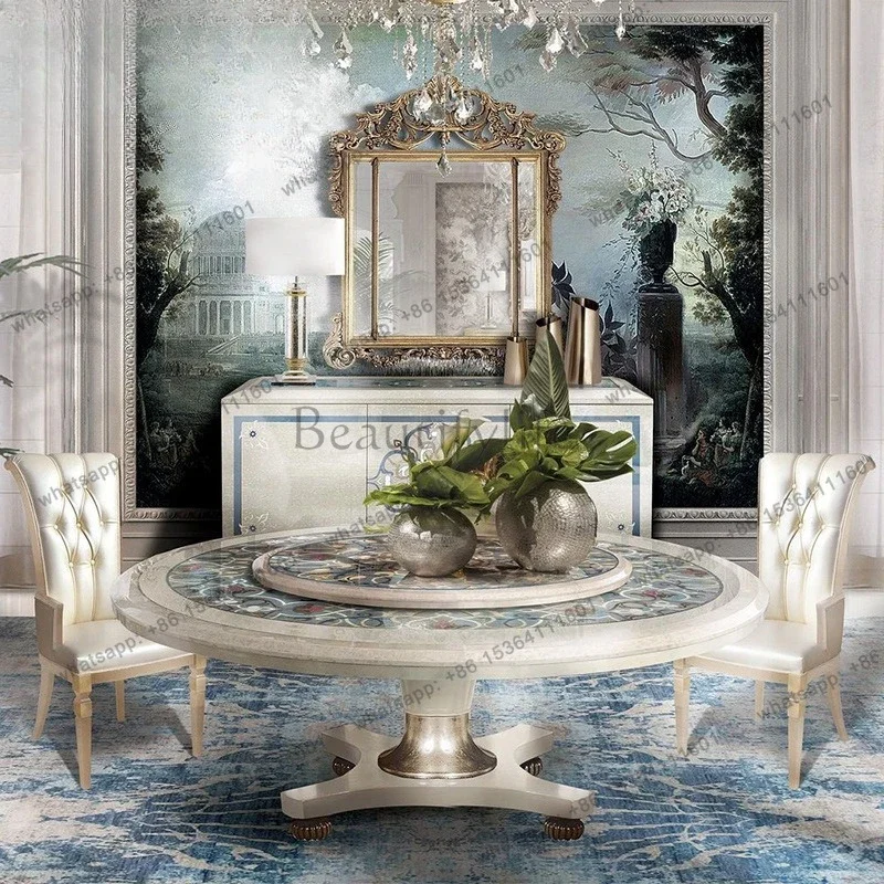 12Italian court French villa European shell inlaid parquet luxury round dining table
