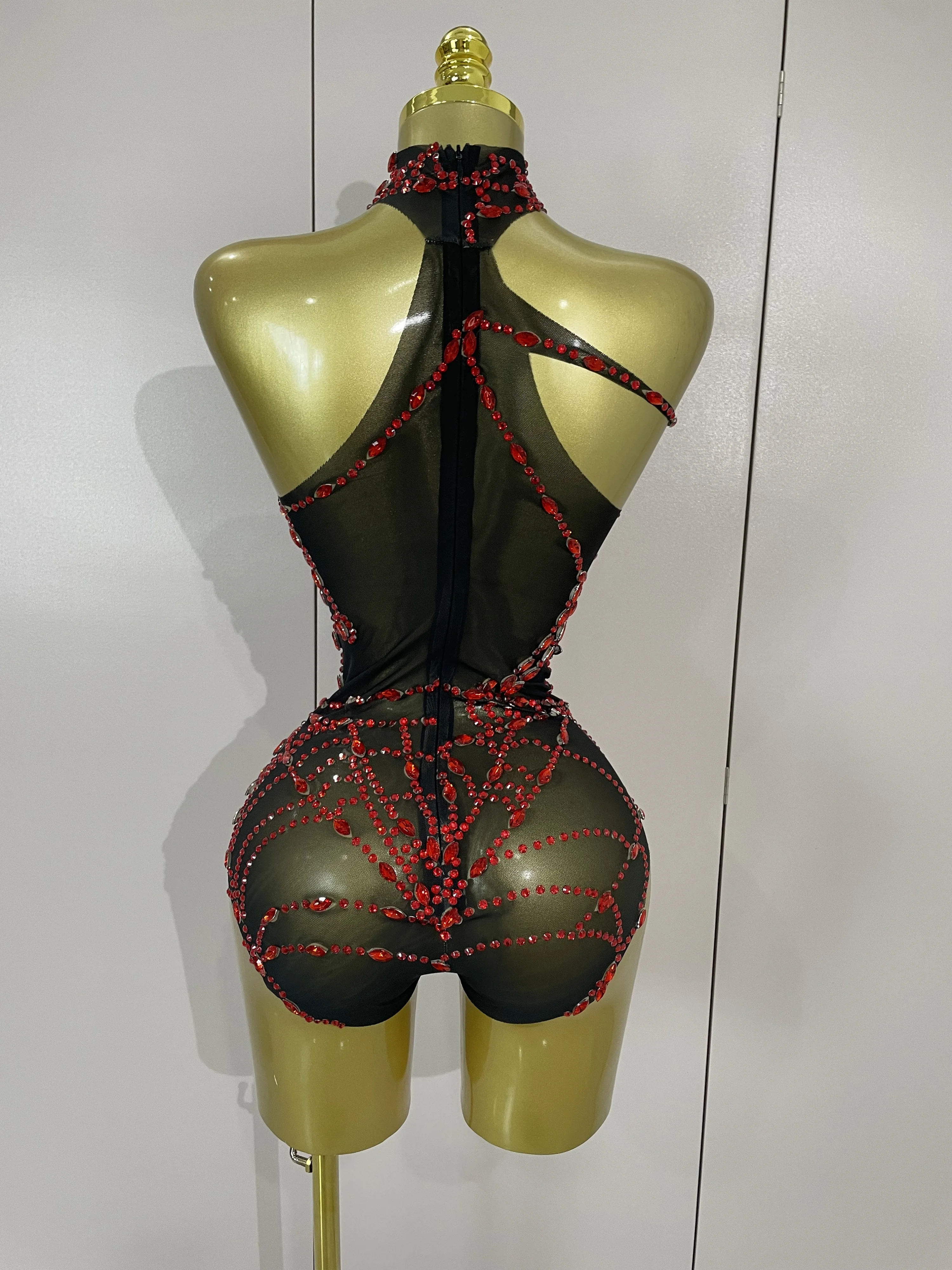 STOCK New Sexy Sparkly Diamonds Mesh Stretch Bodysuits Women Evening Nightclub Bar Party Show Gogo Dancer Clothing Stage Costume