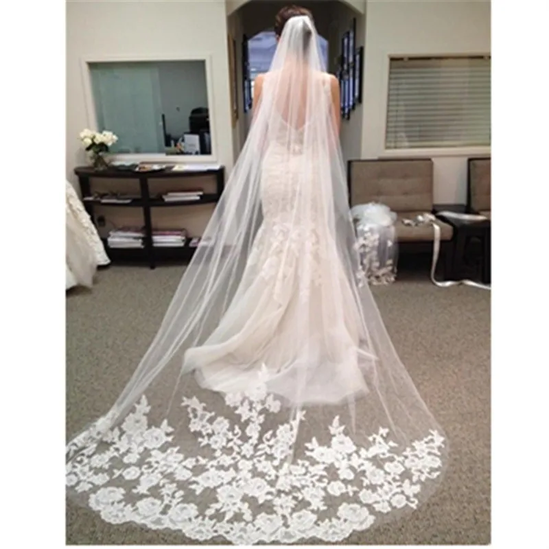 Wedding Veil Cathedral Lace Long Voile Mariage White Ivory Bride Wedding Accessories One-layer 3meters Veu De Noiva