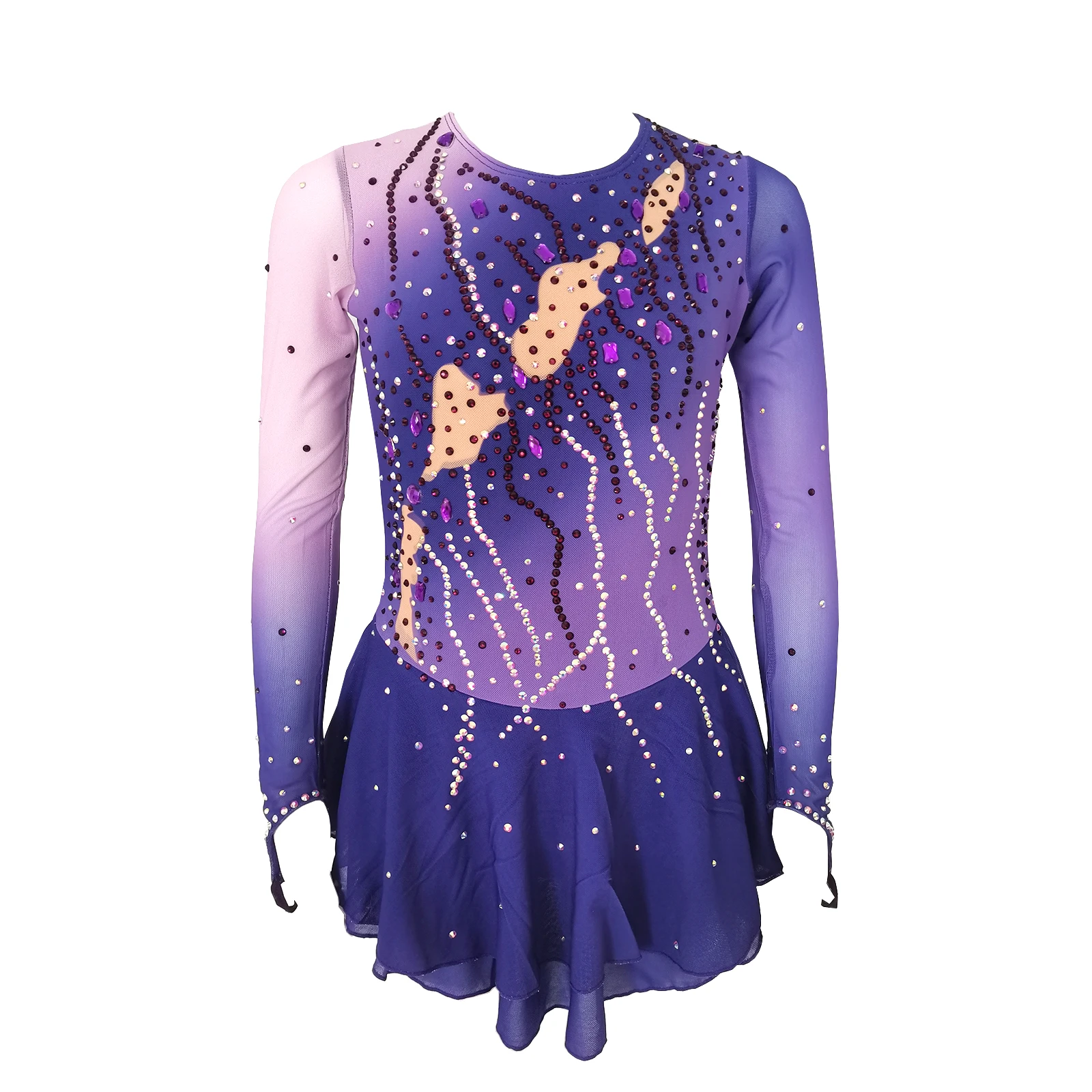 LIUHUO Ice Figure Skating Dress Women Purple Gradient Diamond Inlaid Handmade Competition Ballet Skating Wear