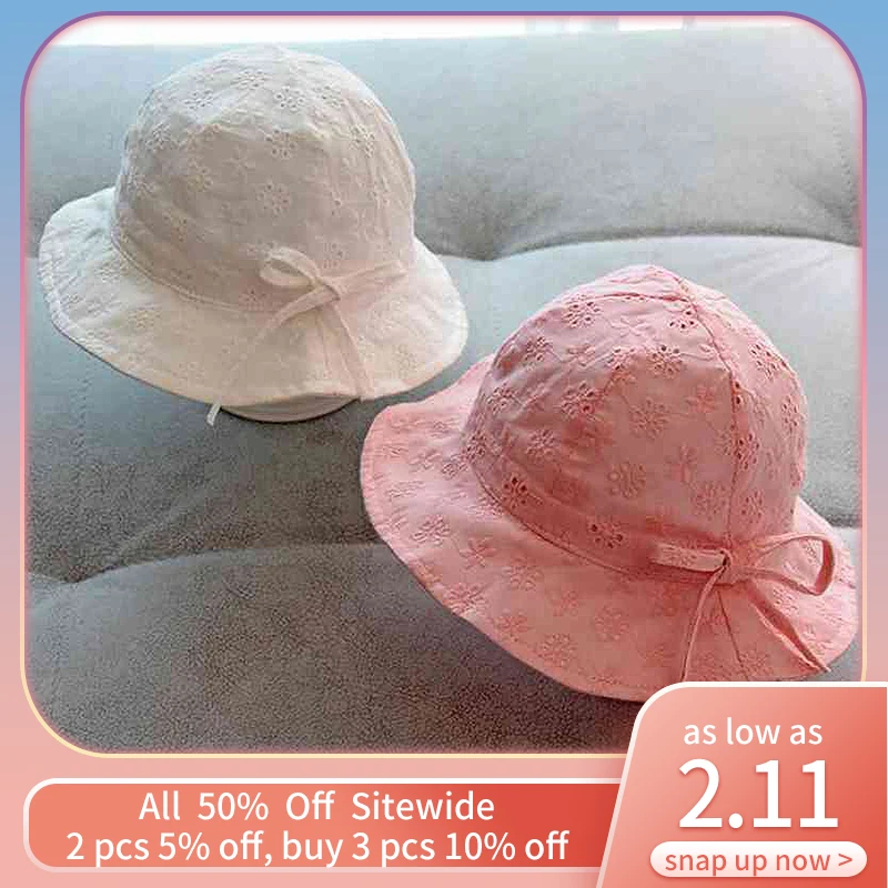 

Baby Girls Cotton Sun Hat Summer Outdoor Beach Breathable Soft Infant Bucket Cap Children Panama Caps Princess Flower Bow Hats