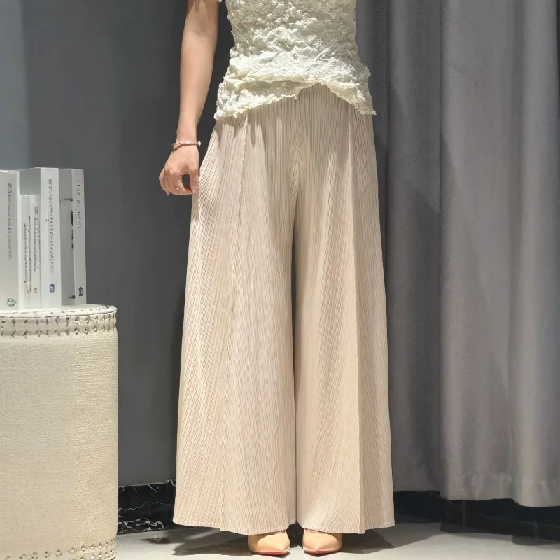 Miyake Pleated 2026 New 3D Patchwork Wide-Leg Pants for Women Commuter High-Waist Draped Large Hem Flowing Pleated Trousers