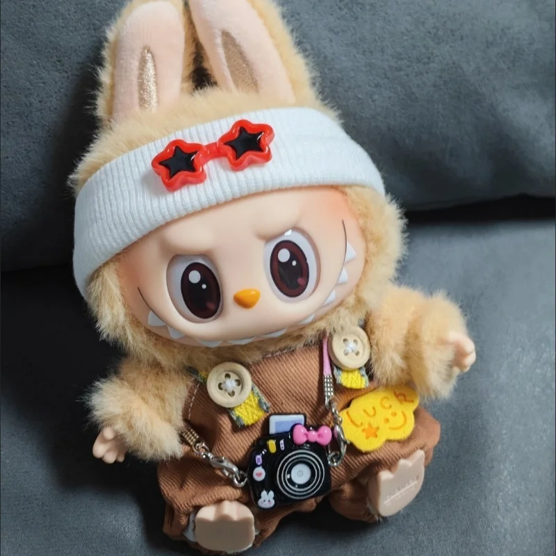 

New Hot 17cm Pendant Labubu Overall Cap Suit Have A Seat Labubu Clothes Vinyl Doll Fashion Outfit Fashion Pants Hat Accessories