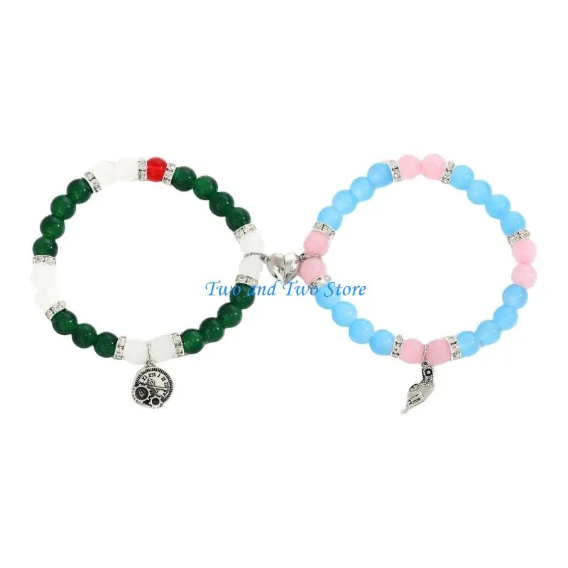 

HX6F Elegant Bracelet Friendship Bracelets Glass Texture for Couples with Beads Charm