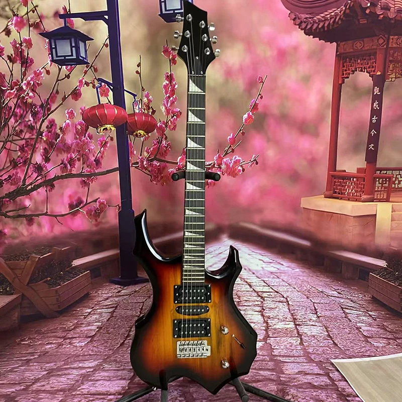 Flame electric guitar, 24 finger board, equipped with vibrato bar, professional level.