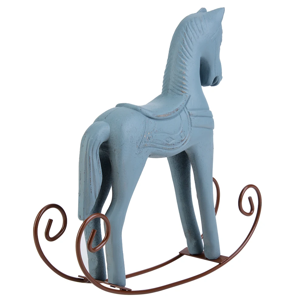 Handmade Wooden Rocking Horse Carved Painted Kids Toy Gift Table Decoration