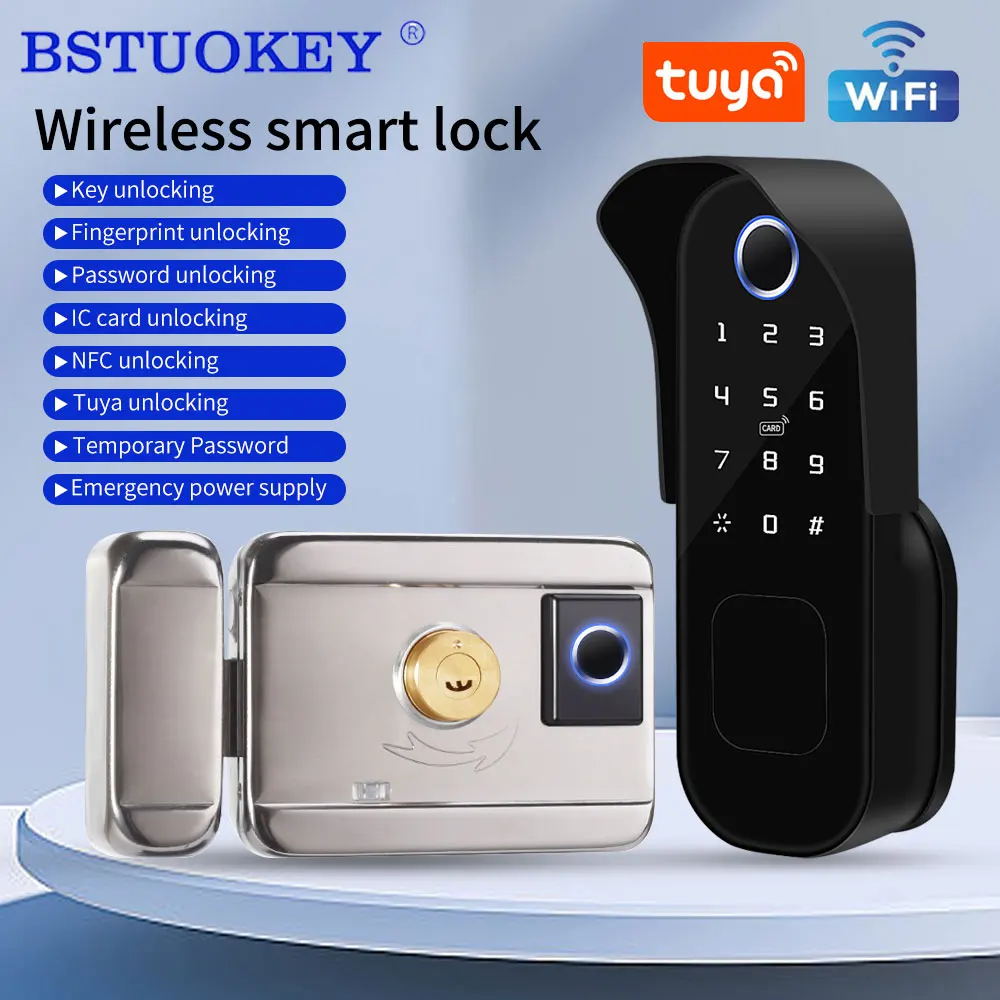

Wifi Tuya Fingerprint Door Lock APP Remotely Open Keyless Smart Electronic Lock for Home Wifi Mortise + Key Outdoor Waterproof