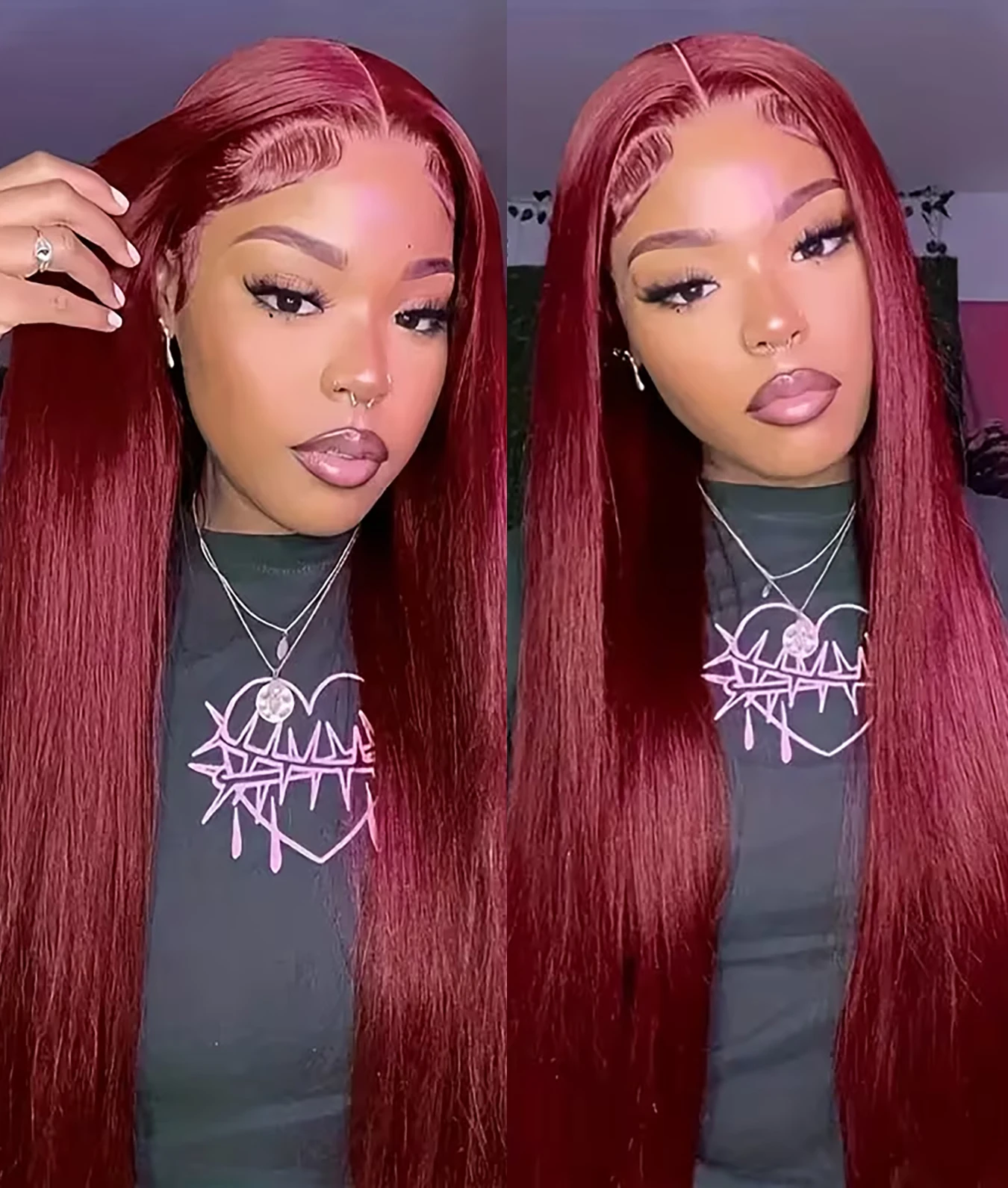 

200 Density Burgundy Wig Human Hair 13x6 Straight Lace Front Wigs Human Hair Pre Plucked 200 Density 13x6 HD Glueless Red Wig