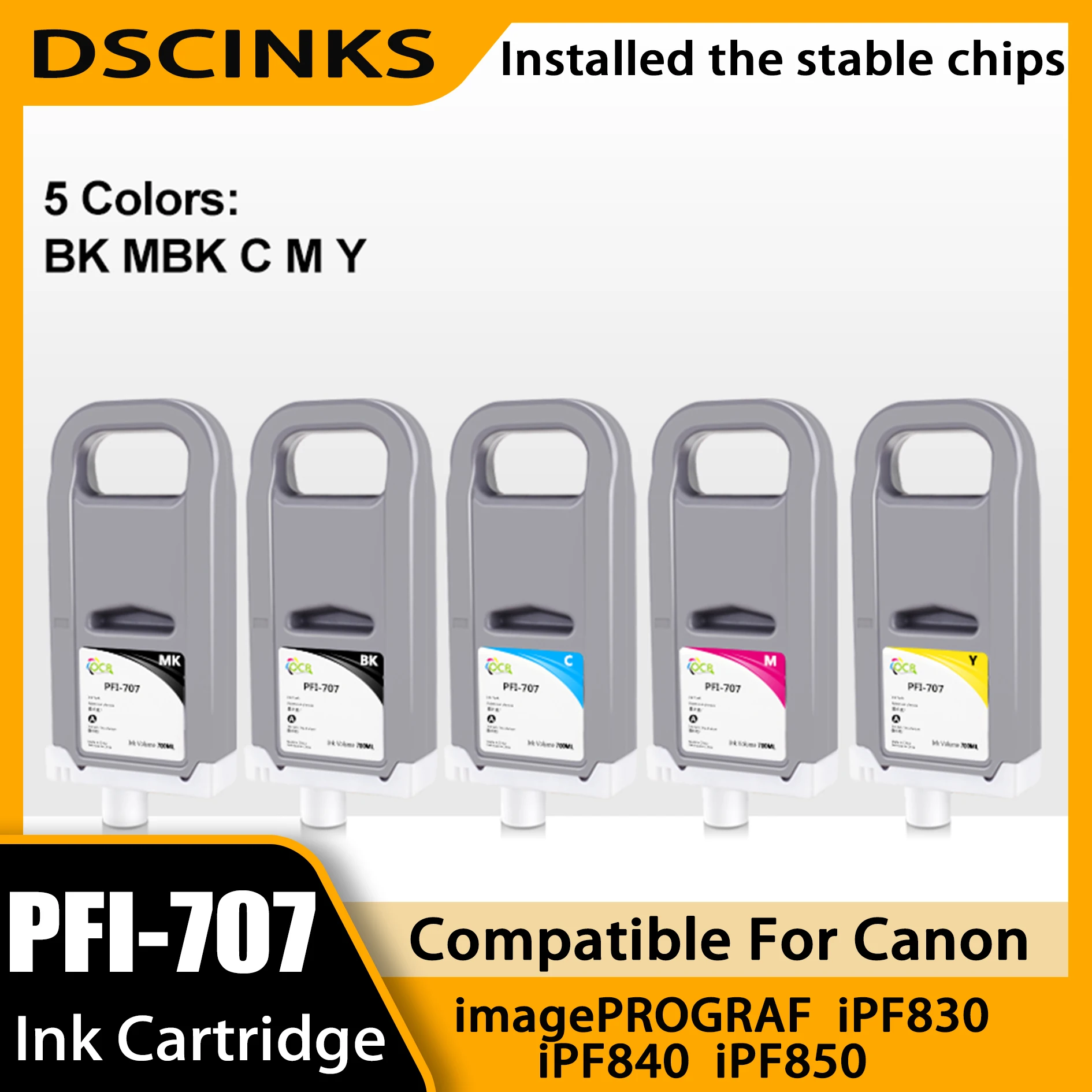 

700mL PFI-707 Pigment Ink Cartridge For Canon PFI707 Replacement For imagePROGRAF iPF830 iPF840 iPF850 Printer BK C M Y MBK
