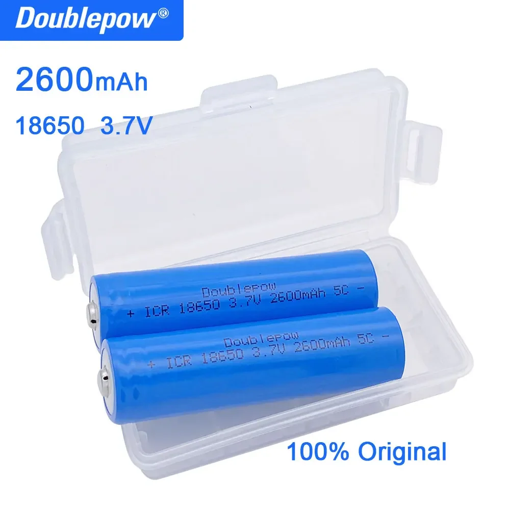 True capacity 100% new original Doublepow 18650 battery 3.7v 2600mah 18650 rechargeable lithium battery for flashlight batteries