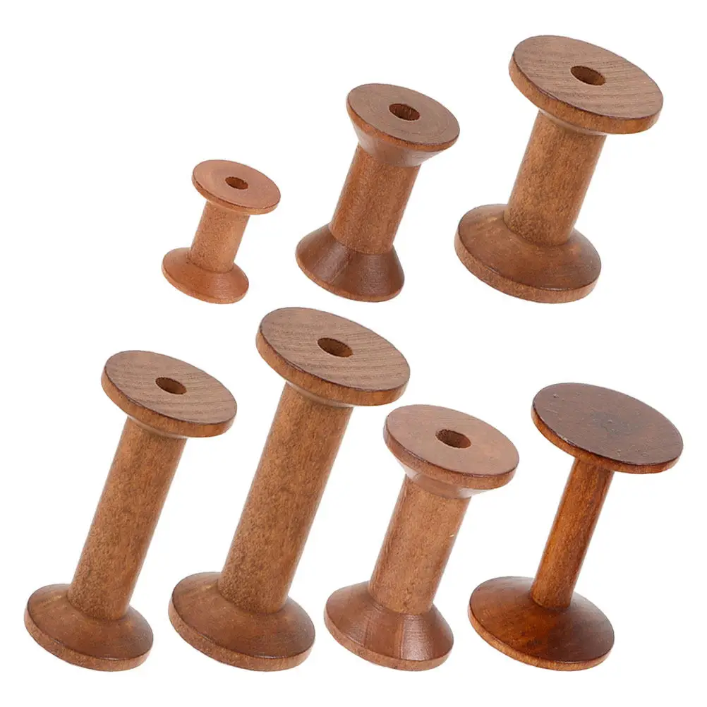 7Pcs Wooden Bobbins Set Space Saving Smooth Finish Thread Spool Holder for Sewing Embroidery Knitting Weaving Craft Organization view 6