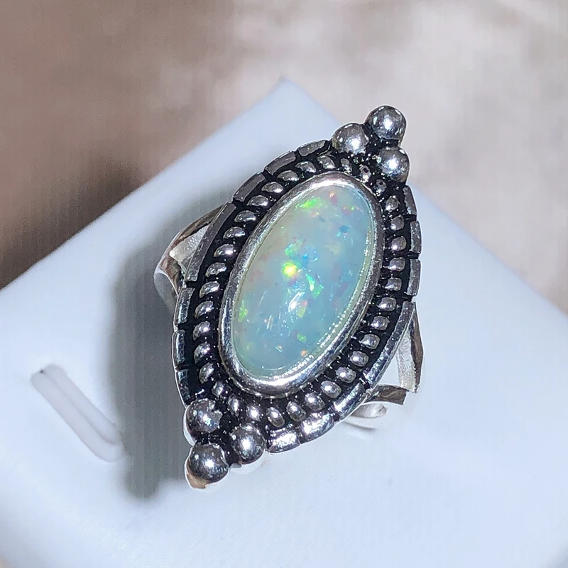 2022 New Vintage Blue Australian Treasure Ring Female Oval Thai Silver Ring Party Birthday Gift Wholesale