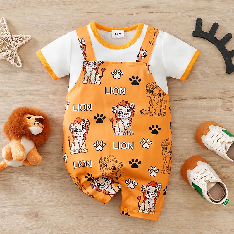 Lion 0-18 Months Print Clothes Infant Romper Baby Jumpsuit Cartoon Comfortable Soft Newborn Knitted Short Sleeve Lovely Onesie