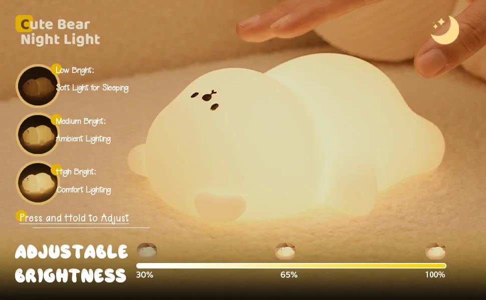 Night Light for Kids 2 Brightness Silicone Nursery Sleeping Light Portable USB Rechargeable Bedside Lamp For Baby's Room