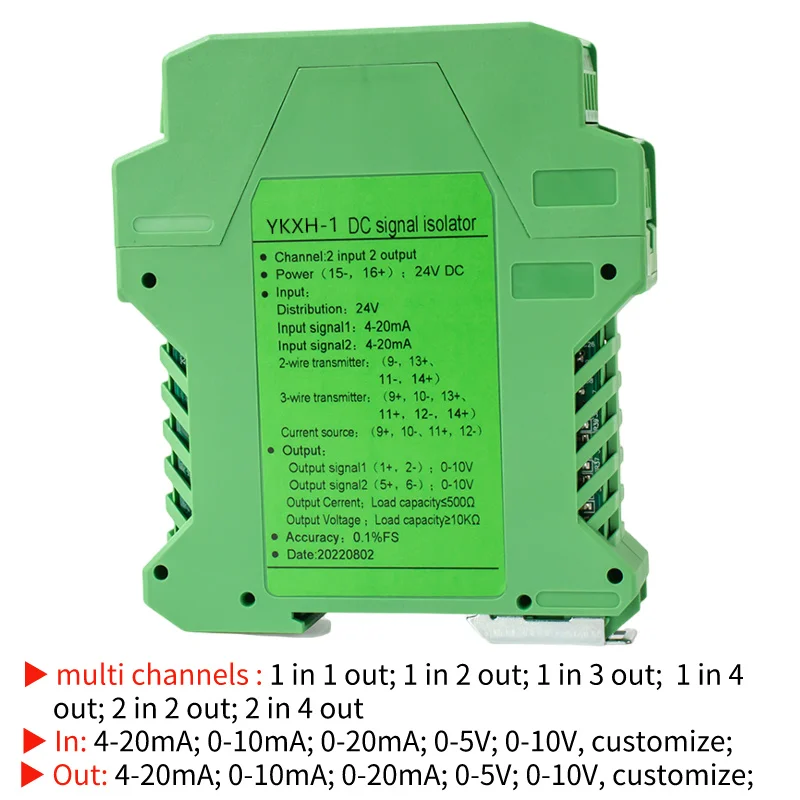 

Analog Signal Isolator 4-20mA to 0-10V Galvanic Signal Isolator Converter 0-10mA to 4-20mA Current to Voltage Isolation