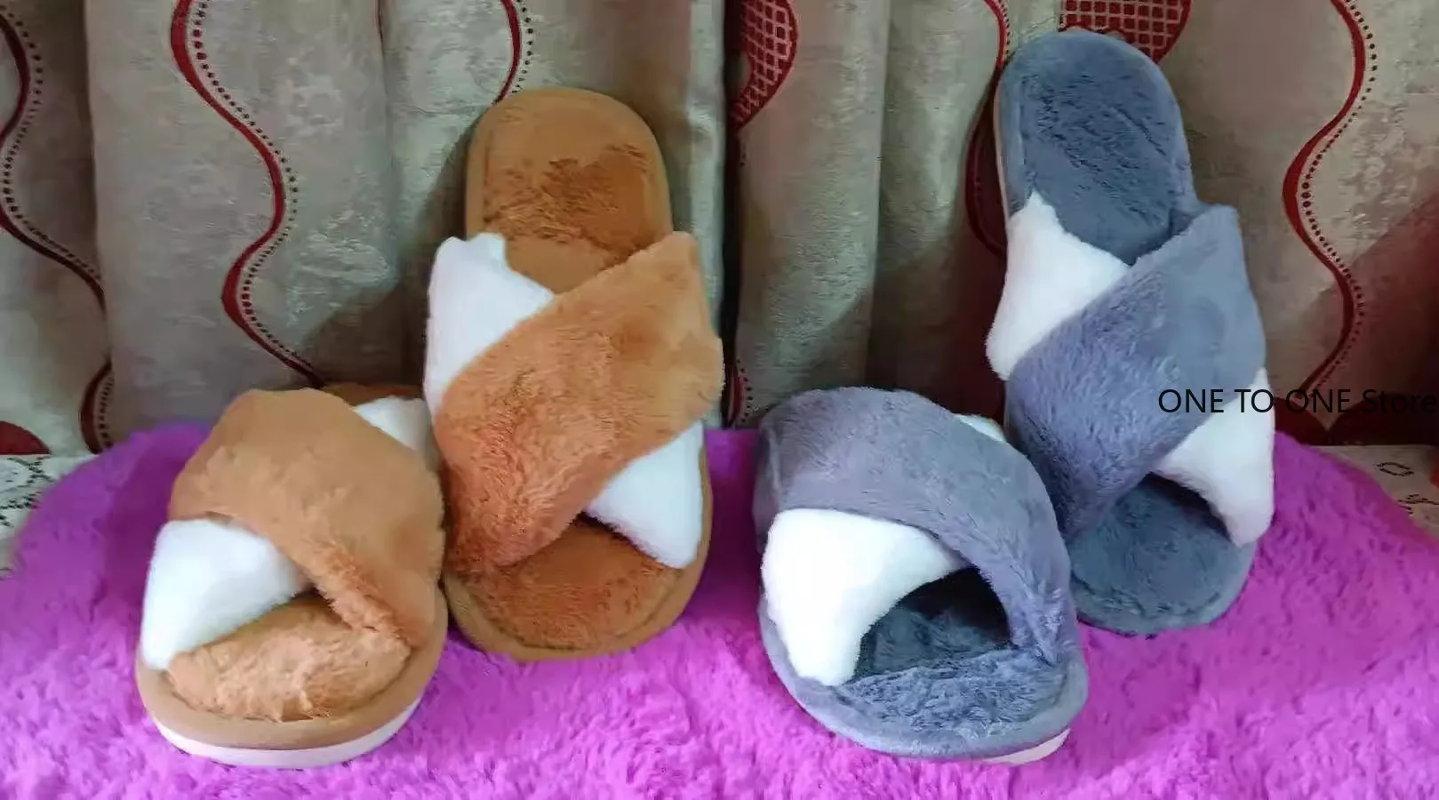 

Fashion Cross Strap Fur Slippers Women Indoor Light Warm Plush Home Slippers Woman Faux Fur Flat Heel Couple Slides Wholesale