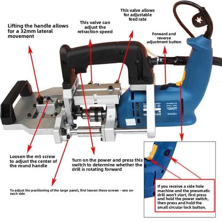 Pneumatic Side Hole Machine Horizontal Oblique Hole Drill Semi-Automatic Solid Wood Woodworking Board 4-Year Warranty Made China