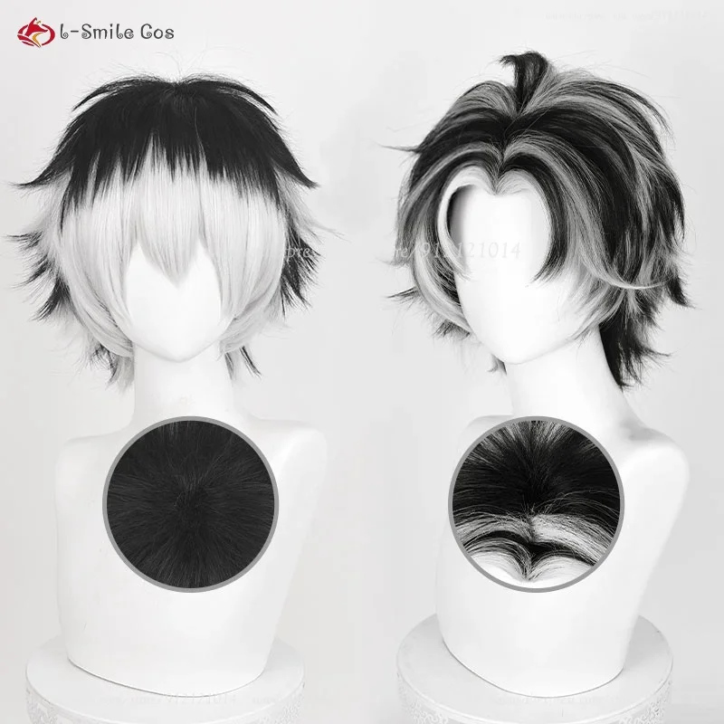 

Anime Cos Kotaro Bokuto Cosplay Wig 30cm Silver White Black Wig Heat Resistant Synthetic Wigs Halloween Party Wigs Wig Cap