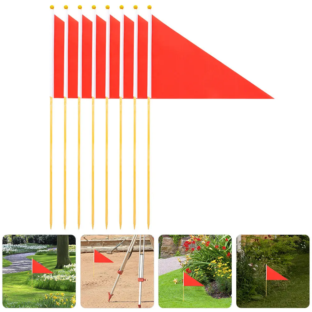 

8Pcs Yard Marking Flags Bright Colored Triangular Garden Irrigation and Sprinkler Flags Bamboo Polyester Lawn Marker Flag Set