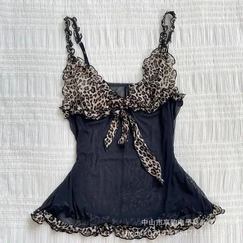 

Summer Y2k Tank Top Leopard Harajuku Graphic Print Rock Goth Lace Crop top Retro Hip Hop Camis Fashion Punk Streetwear Vest