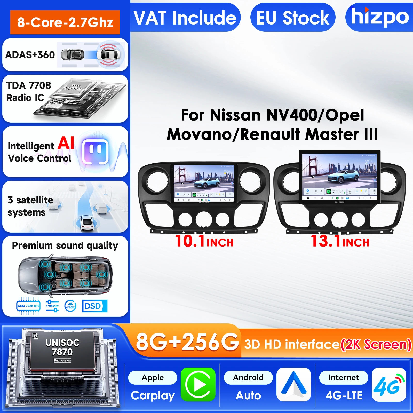 Hizpo 13,1'' Autoradio für Nissan NV400 2010 - 2019 für Opel Movano für Renault Master III 3 2011 - 2021 Carplay Android Auto