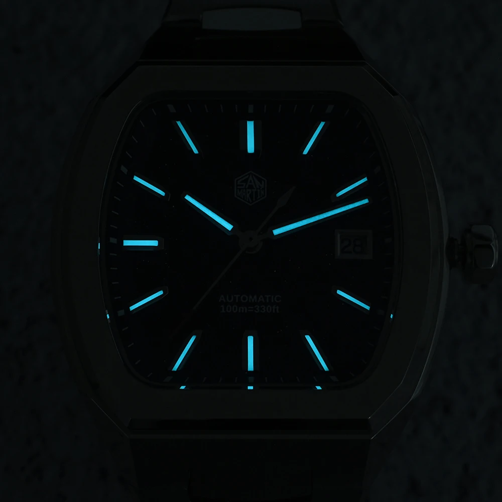 San Martin 39.5mm Tonneau Men Watch Luxury Business Automatic Mechanical Wristwatches Waterproof 10Bar BGW-X1 Luminous SN0145